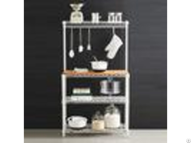 Baker S Wire Metal Shelving Rack White Powder Coating Steel With Wooden Shelf