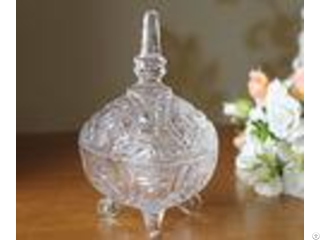 Three Feet Glass Candy Jar Stock With Lid For House Decoration Line Shape