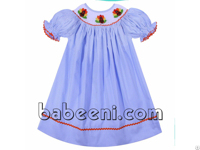 Adorable Turkey Hand Smocked Bishop Dress Bb712