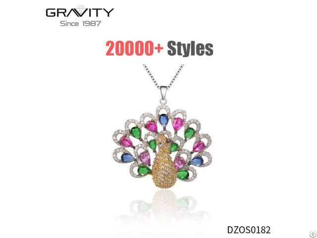 Unisex Custom Luxury Cz Gold Plating Peacock Pendant Necklace Jewelry