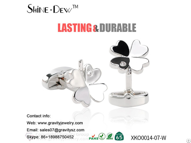 Custom Personalized 925 Sterling Silver Pave Setting Zircon Clover Shaped Cufflinks