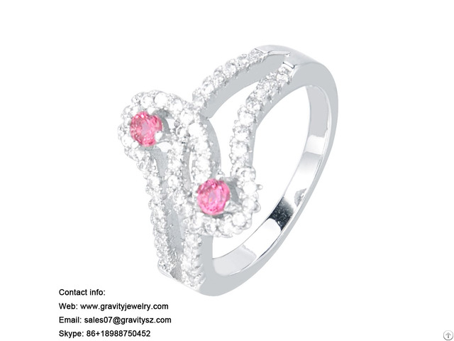 Wholesale 18k White Gold Aaa Cubic Zirconia Pink Diamond Solid Heart Engagement Finger Ring