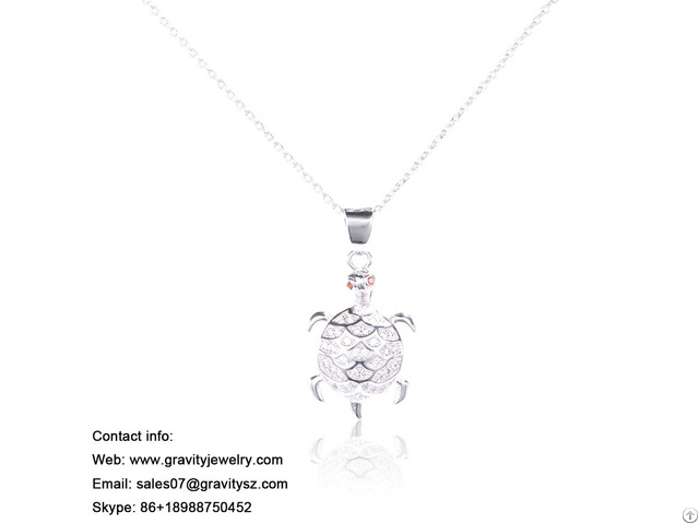 Initial Long Chain Silver Tortoise Pendant Custom Shape Zircon Jewelry Necklace Set