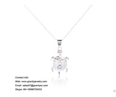 Initial Long Chain Silver Tortoise Pendant Custom Shape Zircon Jewelry Necklace Set