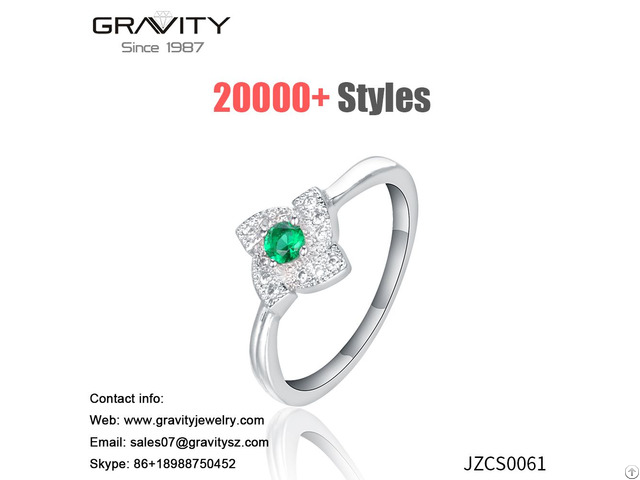 Wholesale Latest Custom Saudi Arabia 18k White Gold Plated Green Aaa Zircon Ring Jewelry