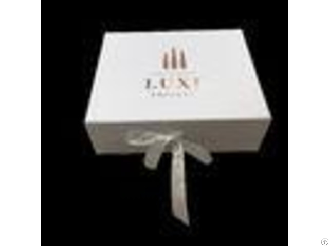 Ribbon Logo Customized White Folding Paper Gift Box For Clothes Packing