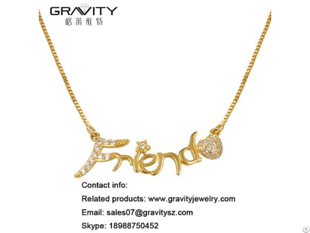 Fashion Jewelry Custom 18k Gold Plated Name Necklace With Cubic Zirconia