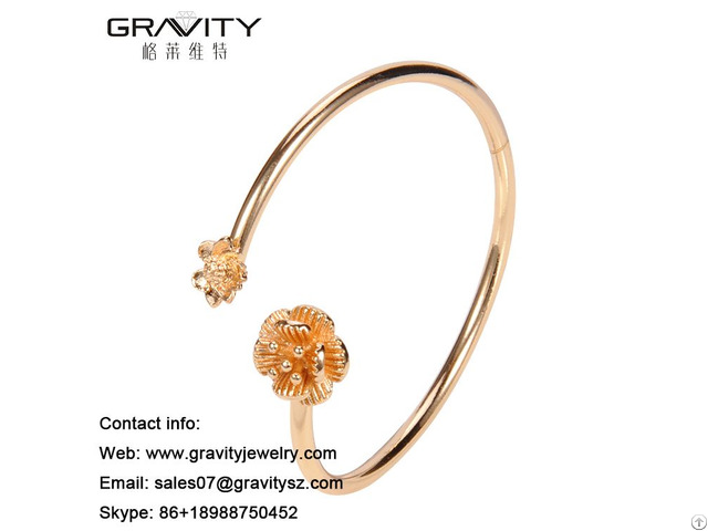 Wholesale Latest Custom Designs In 18k Natural Rose Quartz Gold Plated Open Bangle Jewelry For Women