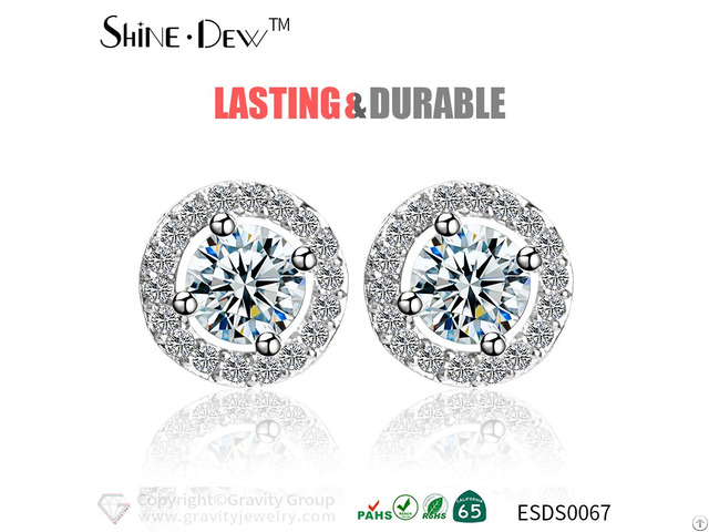 New Design Women Jewelry Elegant Round Cz White Gold Stud Earrings