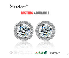 New Design Women Jewelry Elegant Round Cz White Gold Stud Earrings