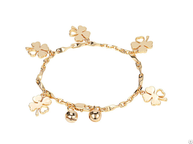 Custom Handmade Jewelry 14k Gold Bracelet Women Four Leaf Clover