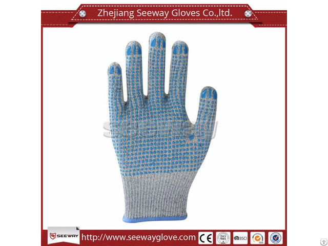 Seeway B508 D Hhpe Glass Fiber Pvc Dotted Safety Anti Cut Glove En388 Level 5 Protection