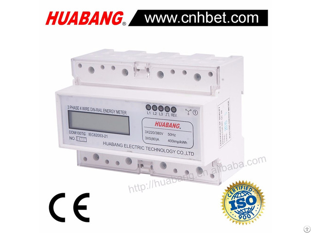 Three Phase 4 Wire Lcd Display Din Rail Energy Meter