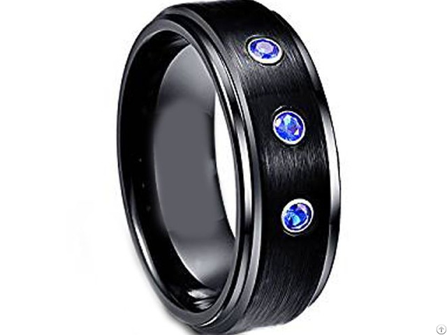 Black Tungsten Carbide Ring With Cubic Zironia