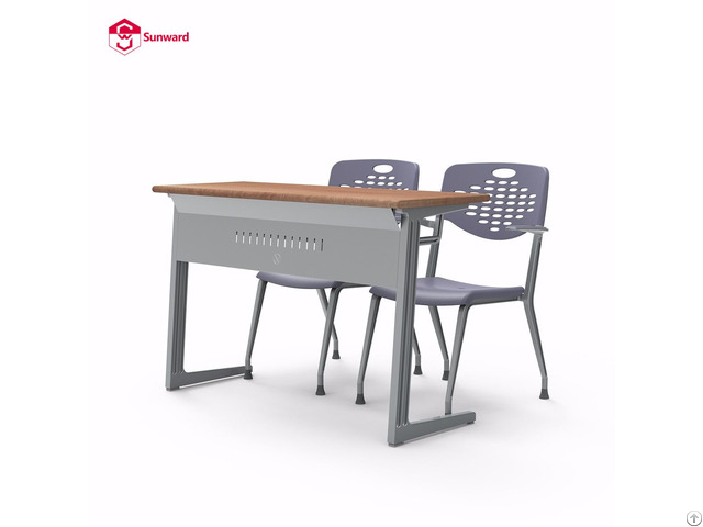 University School Classroom Wooden Double Desk And Chair