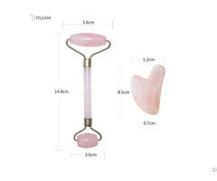 Pure Rose Quartz Facial Roller And Gua Sha Massage Scraping Tool Set