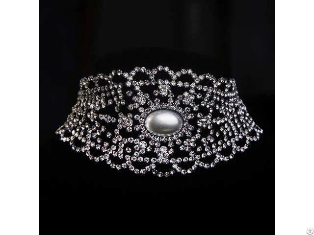 Dark Plated Filigree Crystal Rhinestone Cup Chain Collar Choker Necklaces Fashion Jewelry