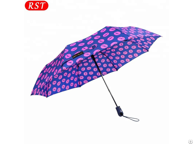 Rst Fashion Lips Rain Woman Three Folding Umbrella