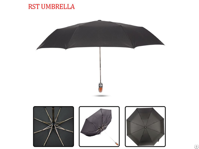 Rst Black Windproof Bent Handle 3 Folding Brazil Umbrella