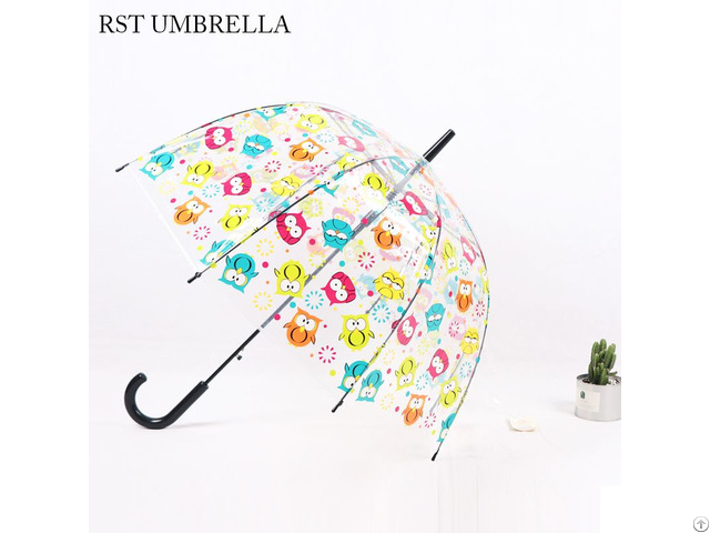 Rst Promotions Clear Colorful Owl Design Transparent Umbrella For Wholesale