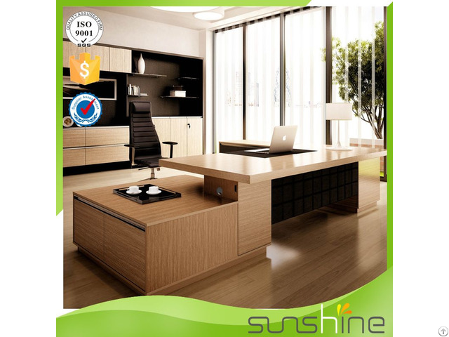 Modern Executive Desk Office Table Design Durable With Safe Box Position And Tea Cabinet