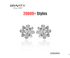 Handmade Girls Elegant White Gold Cz Earring Studs Flower Shaped