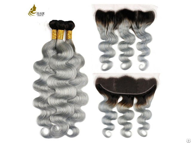 Ombre Brazilian 1b Grey Remy Body Wave Hair Weaving 8 Inch 32 Inch