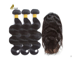 Pre Colored Brazilian Hair Body Wave 3 Bundles With 360 Lace Frontal Closure