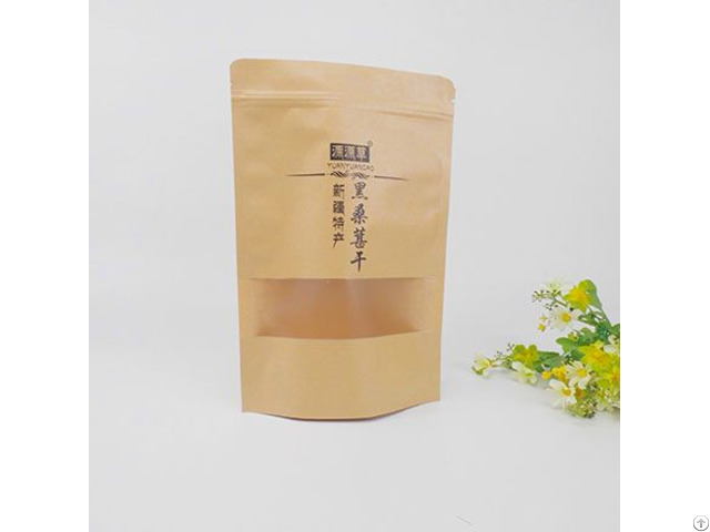 Reusable Food Pouch Stand Up Zip Lock Kraft Paper Bags With Window