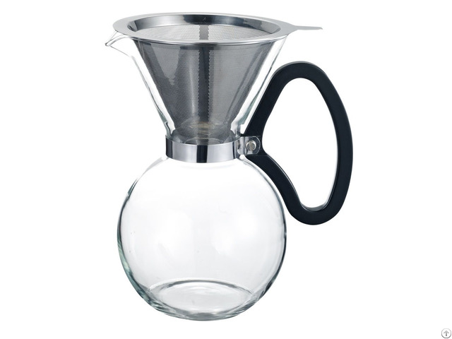 Pour Over Coffee Maker With Permanent Stainless Steel Mesh Filter Dripper Glass Carafe