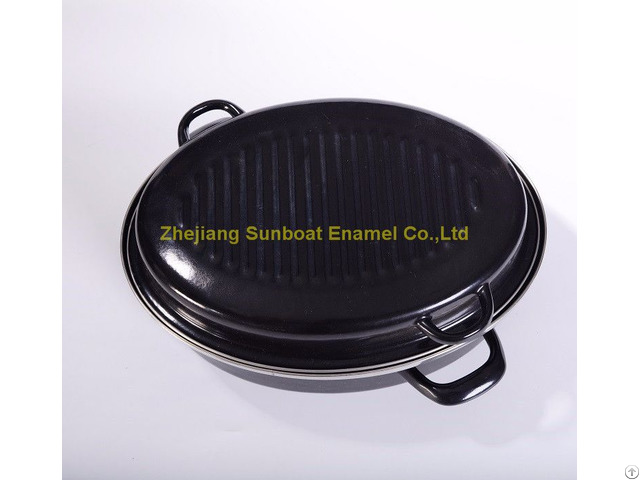 Heavy Duty Cast Iron Enamel Roaster Pan With Cover