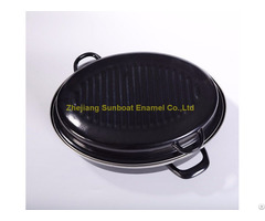 Heavy Duty Cast Iron Enamel Roaster Pan With Cover