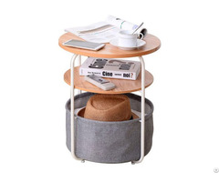 New Arrival Factory Prcie 3 Tier Round Storage Side Table With Fabric Basket Wholesale