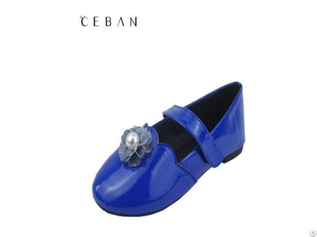 Girls Patent Pu Velcro Flowers Pearl Shoes Pumps Flats