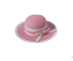 Pink White Lovely Kids Paper Straw Hat With Bow