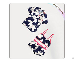 Kids White Floral Print With Pink Lace Bikini