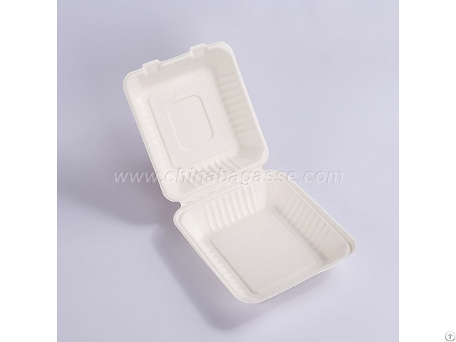 Biodegradable 8 Inch Bagasse Clamshell Pla Lamination