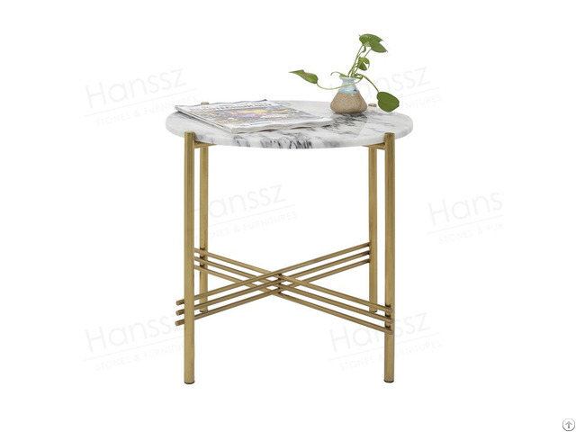 Natural Italian Lilac White Stone Tables Golden Metal Legs Coffee Table Marble