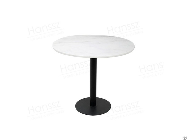 Restaurant White Top Black Leg Dining Steel Table Marble
