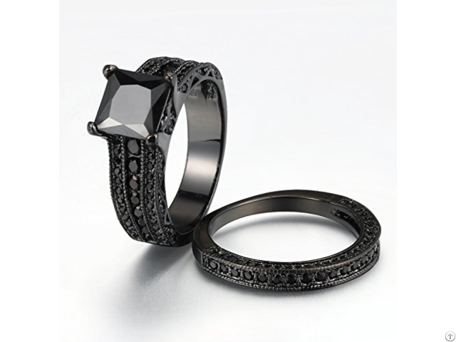 Black Spinel Rhodium Planted Stackable Ring