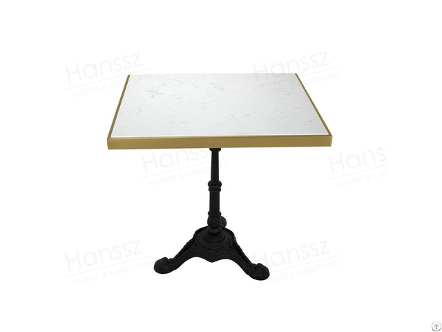 Square Carrara White Quartz Dining Table Cast Iron Solid Legs