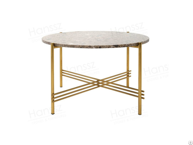 Custom Golden Metal Brown Color Faux Marble Coffee Table