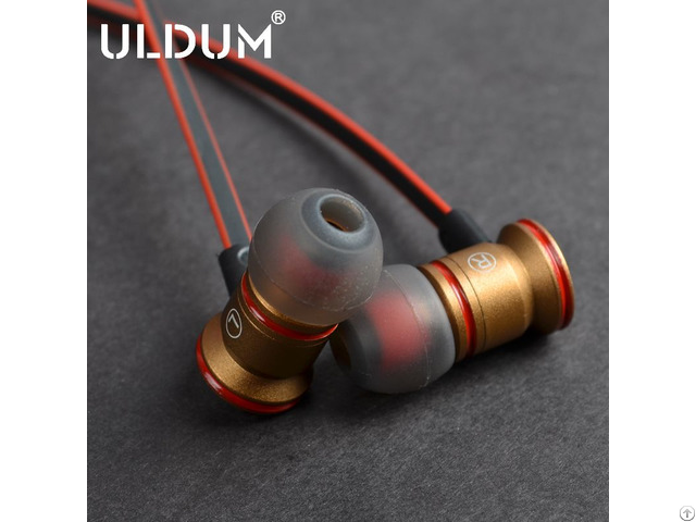 Silicone Earbuds Heavy Bass Gold In Ear Metal Flat Cable Earphone With Mic